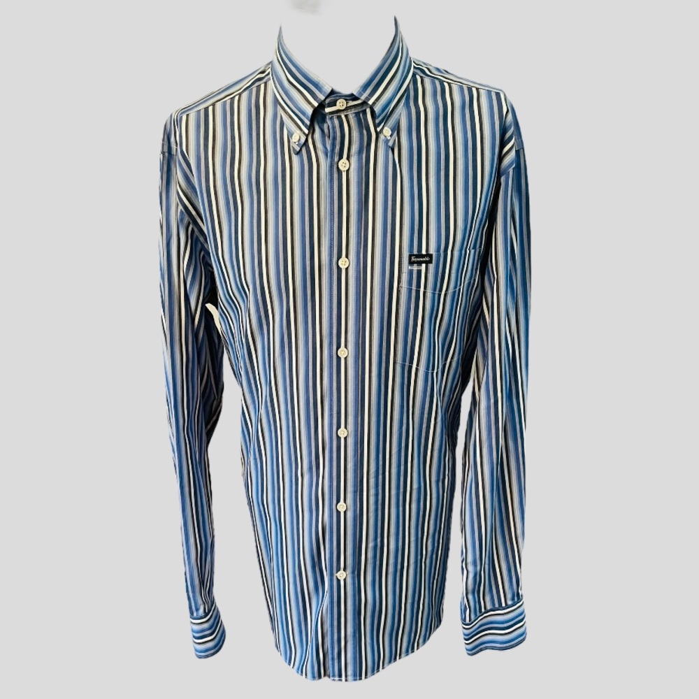 FACONNABLE CLASSIQUE BLUE STRIPPED LONG SLEEVE SHIRT SIZE LARGE